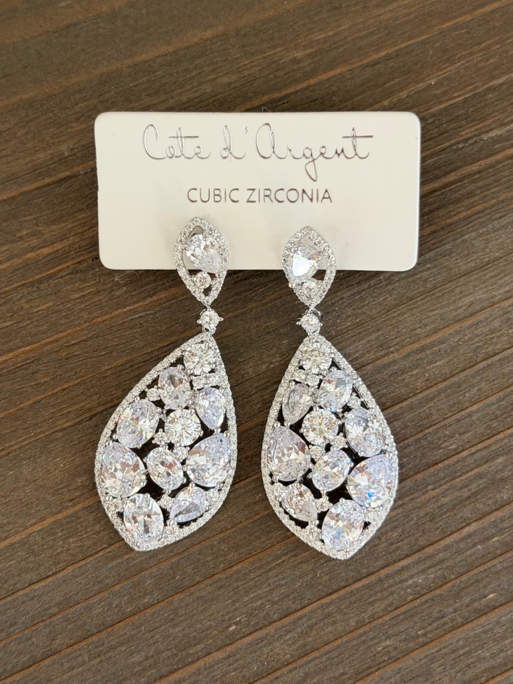 Côté d'Argent Silver Cubic Zirconia Teardrop Drop Earrings - Clear